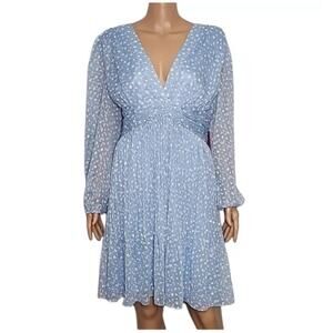 NWT Alex Marie Polka Dot Dress Women's Plus Size 20W Blue White Chiffon Wedding